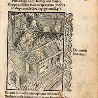Image of scholar reading a book from the incunable Ship of Fools