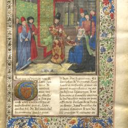 Opening page of Christine de Pizan presenting manuscript to the Dauphin Louis
