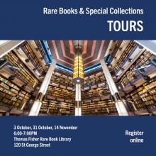 Interior of the Fisher Library with dates of the public tours